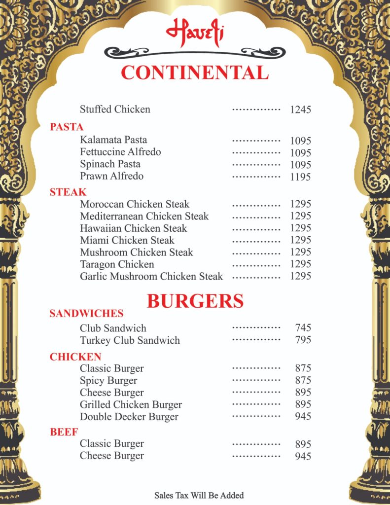 continental menu