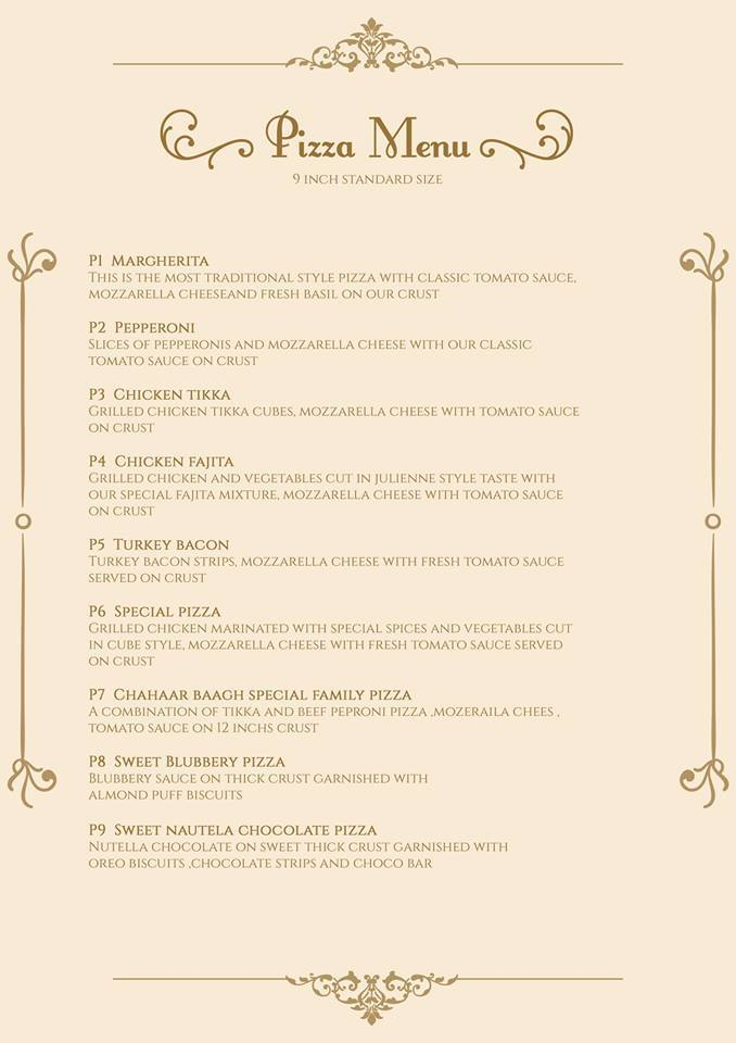 Pizza menu