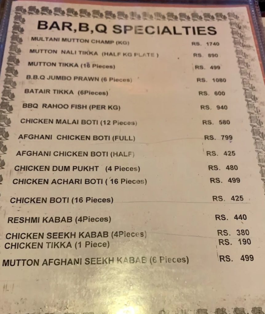 BBQ menu
