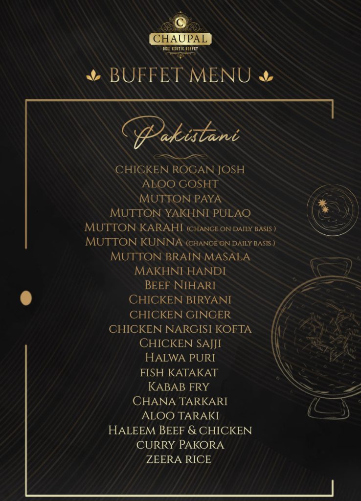 Pakistani menu