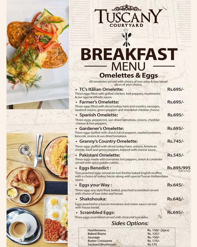 Tuscany Courtyard Islamabad Menu