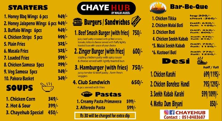 Chaye Hub Islamabad Menu